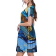 thumbnail image 2 of Easygdp Stained Glass Ocean Wave para Vestido Transpirable de Mujer, Vestido Suelto de Manga Corta con Pliegues y Bolsillos para el Verano, 2 of 6