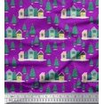 thumbnail image 1 of Soimoi Purple Heavy Satin Fabric House & Tree Christmas Decor Fabric Printed Yard 54 Inch Wide, 1 of 5