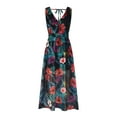 thumbnail image 5 of Bidobibo Womens Summer Maxi Dresses Tropical Print Beach Dresses V-Neck Sleeveless High Waist Lace up Flowy Maxi Dress Sundress, 5 of 6