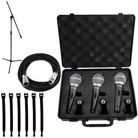 Based Mic - Samson Q6 Dynamic Supercardioid Handheld Mic (3-pack) + Tripod Base Mic stand + Mic Cable + Strapeez