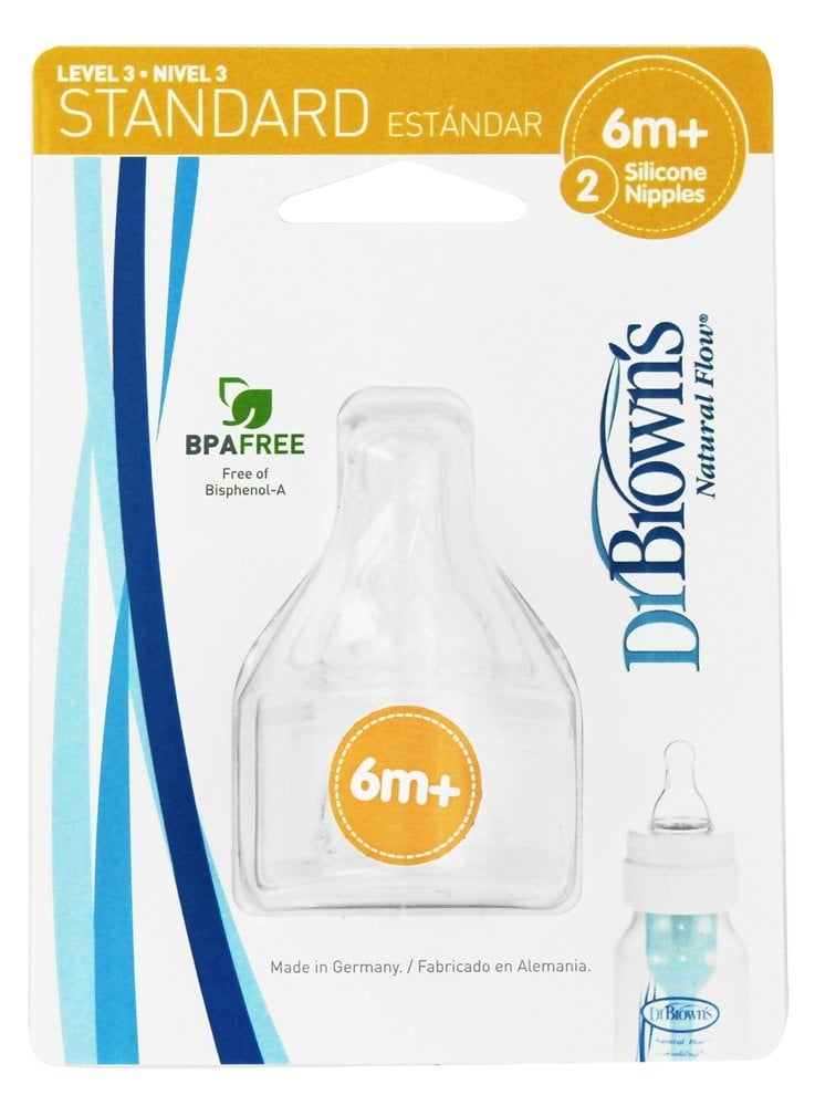 Brown's Natural Flow Wide-Neck Silicone Bottle Nipple Dr 2 Ct Level 3 6m+ 