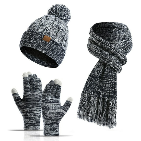 Warm Winter Hat Scarf And Touch Screen Glove Set Women'S Hat Neck Scarf With Wool Lining-Tibetan Blue