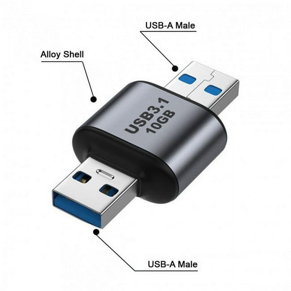 FVH USB 3.0/3.1 Type A Male to USB 3.0/3.1 A Male Data Adapter 10Gbps Extension for Laptop Desktop