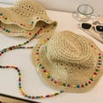 thumbnail image 3 of Tea Party Hat Easter Summer Sun Hats for Women Men Wide Brim Beach Hat Outdoor Straw Hat With Colorful Wooden Beads for Travel Gardening, 3 of 6
