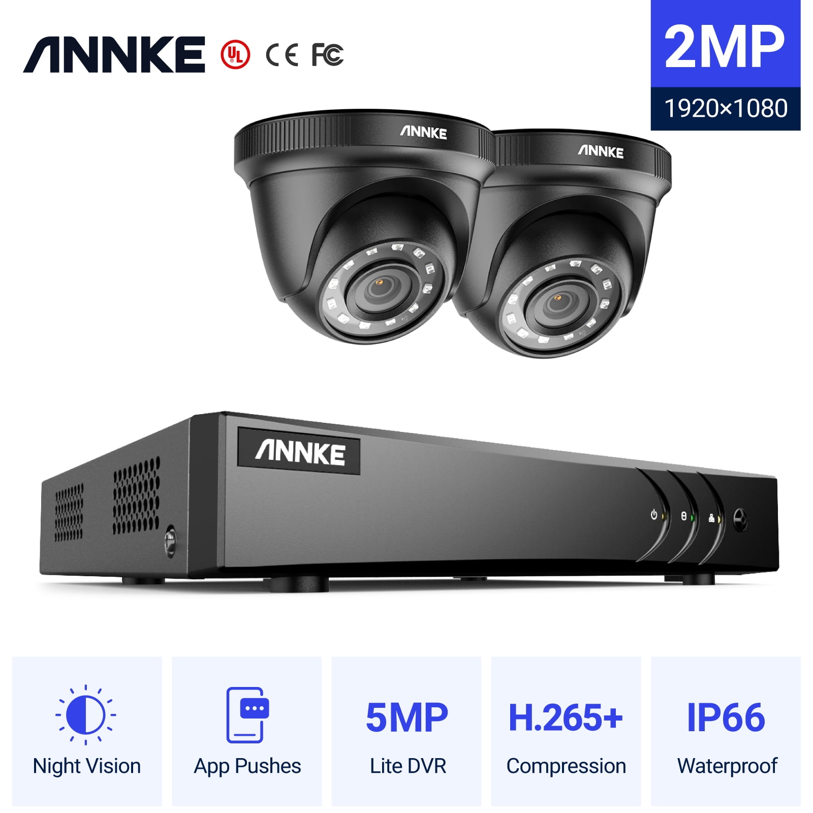 ANNKE ANNKE 4CH 1080P HD-TVI Security Camera System DVR Recorder w/ 4x 2.0MP 