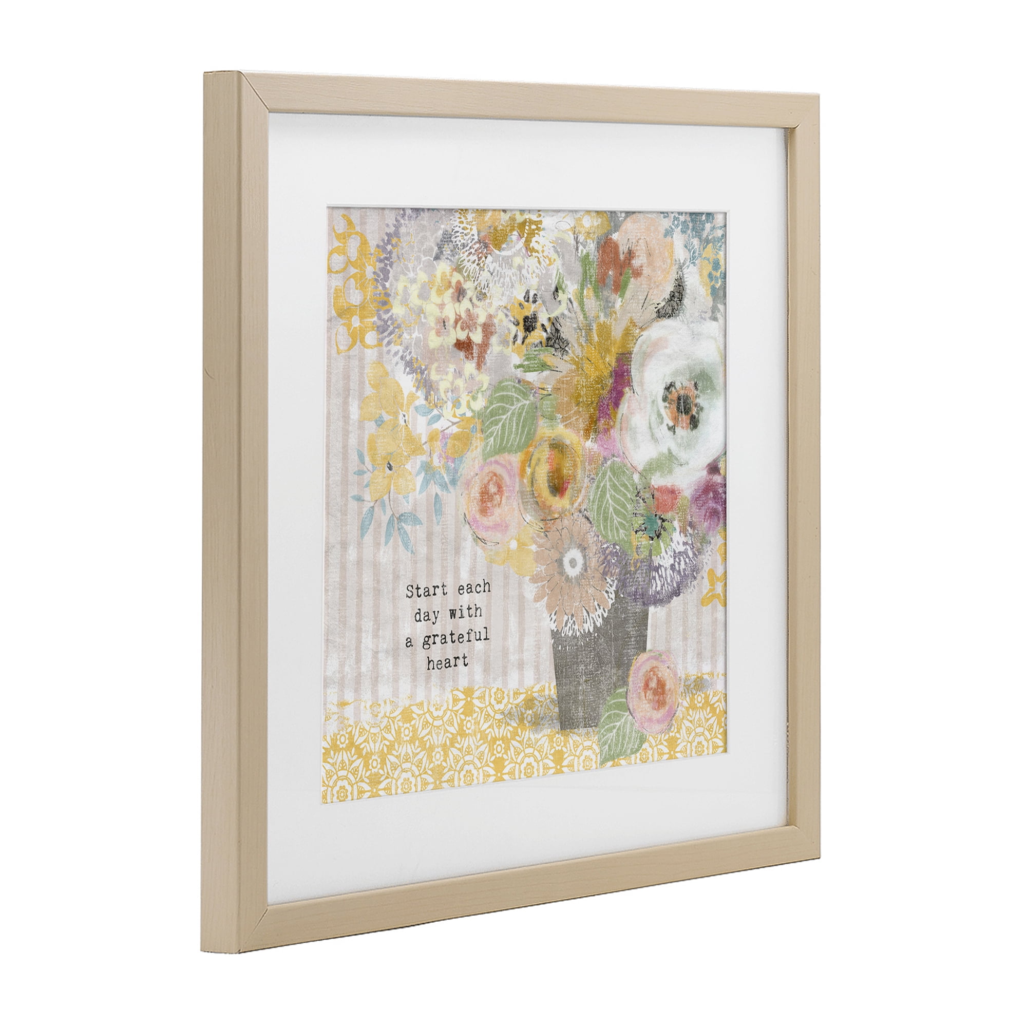 Stupell Industries Floral Inspirations Grateful Heart Birch Framed Print Under Glass, design by Suzanne Nicoll
