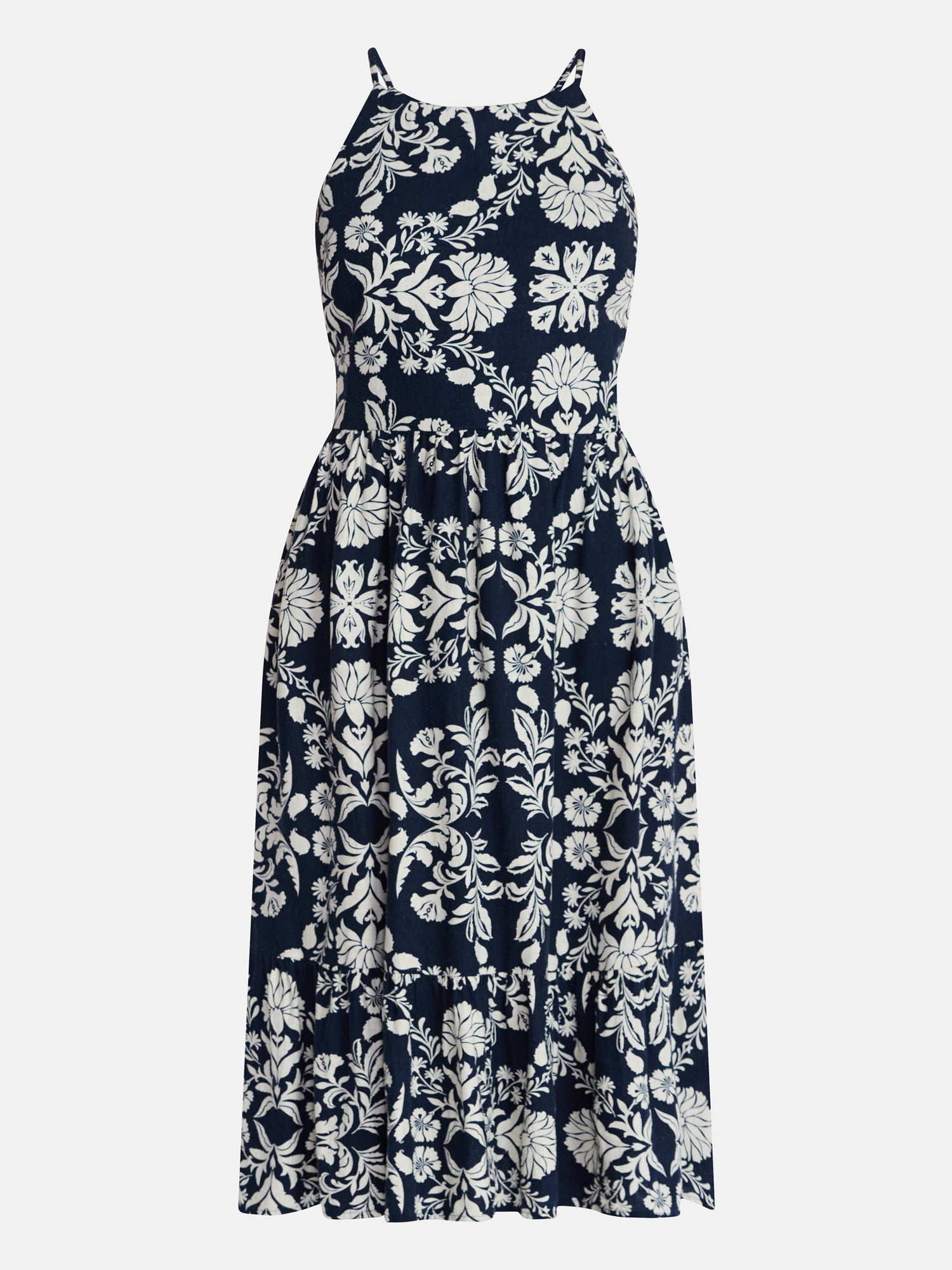 Time and Tru Women's Linen Blend Lace Up Halter Dress, Sizes XS-XXXL
