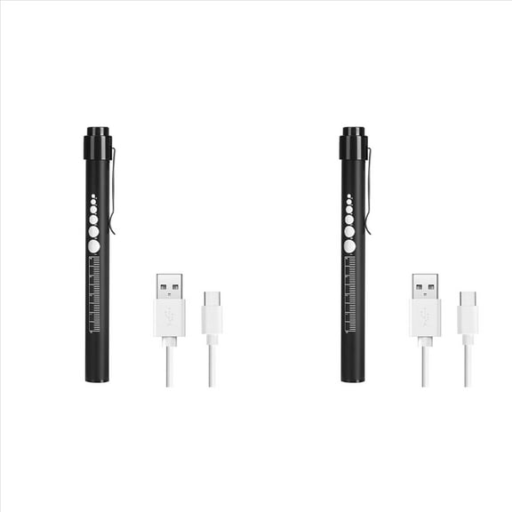 2X Rechargeable Pen Light with Pupil Gauge LED Penlights,USB Rechargeable Penlight Gifts for Nurses Nursing Student,2 x Pen light 2 x USB cable,Black