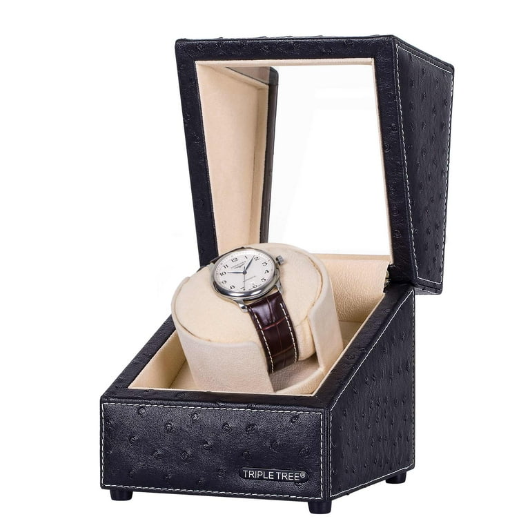 Single Watch Winder for Automatic Watches with Super Quiet Motor 4 Rotation Mode Setting Flexible Plush Pillow Fit Lady and Man Watches