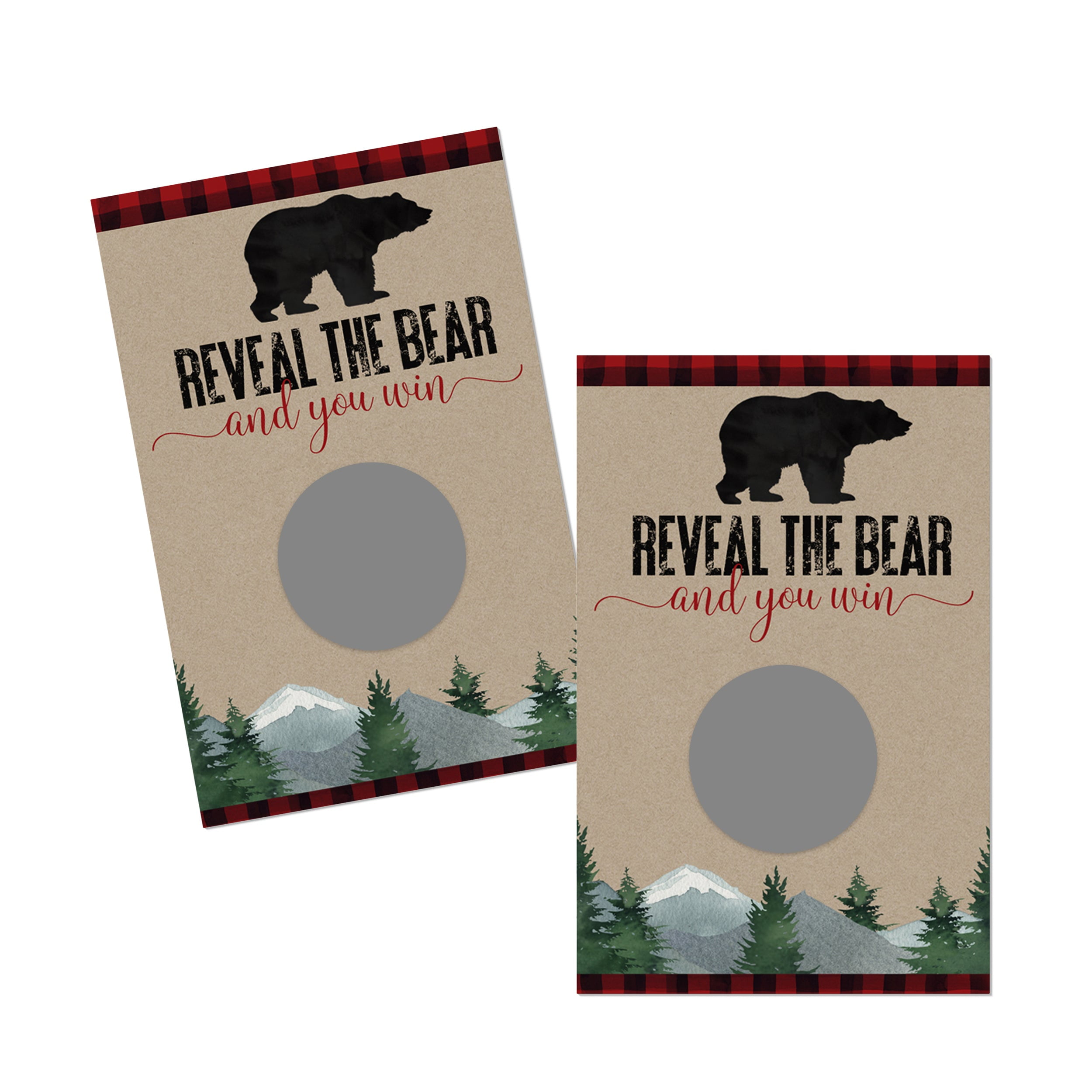 Lumberjack Scratch Off Cards 30 Pack Baby Shower Games Boys - Rustic Bear Favors Red and Black Scratchers Raffle Tickets Prize Drawings - Paper Clever Party