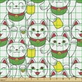 thumbnail image 2 of Ambesonne Asian Fabric by the Yard Upholstery, Japanese Lucky Cats Pattern, 5 Yards, Dark Coral Green and Yellow, 2 of 5