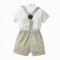 thumbnail image 6 of Kaprioy Toddler Kids Boy Shorts Clothing Set Baby Boy Dress Clothes Baby Boys Formal Suit Set Short Sleeve Romper Suspenders Shorts Pants Bowtie Wedding Tuxedo Outfits, 6 of 7
