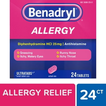 Benadryl Ultratabs Antihistamine Cold & y  s, 24 ct