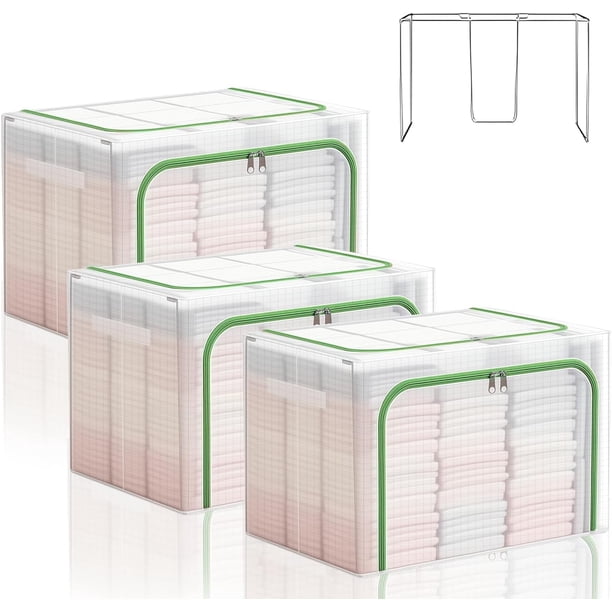 3 Piezas Bolsas De Almacenamiento, Cajas De Almacenamiento Transparente Con Soporte De Estructura De Acero, Bolsas Para Guardar Cobijas Y Edredones 100% Impermeable, Súper Estable