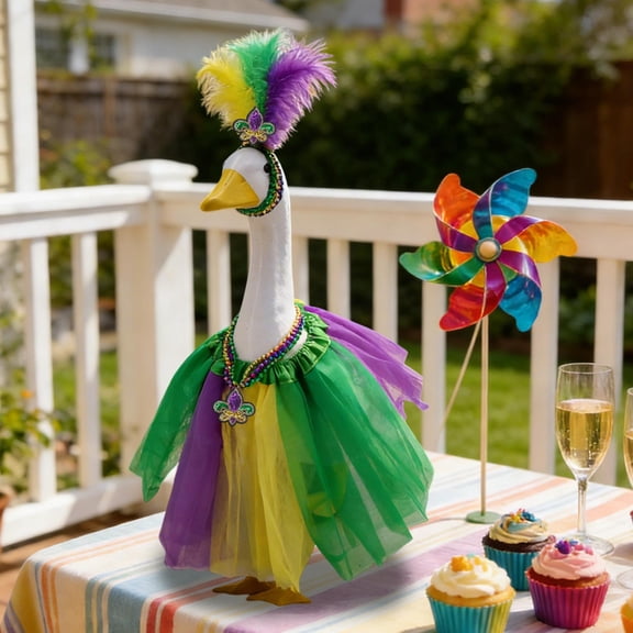 Todaioua 1 Set Mardi Gras Porch Goose Outfits Carnival Porch Yard Goose Clothes Costume Fits Large 23'' Cement for Garden Yard Statue Pathway Decorations