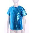 thumbnail image 5 of Kaerm Kids Boys Girls Shiny Metallic Tops T-Shirt Jazz Hip-hop Dance Costumes Glitter Dance Shirt Tees Blue 110, 5 of 6