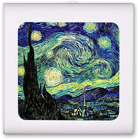 Plug in Dimmable LED Night Light with Dusk to Dawn Auto Sensor, Adjustable Brightness, Warm Light, Auto On/Off Nightlight for Bathroom, Hallway, Nursery, Bedrooms - Van Gogh: Starry Night