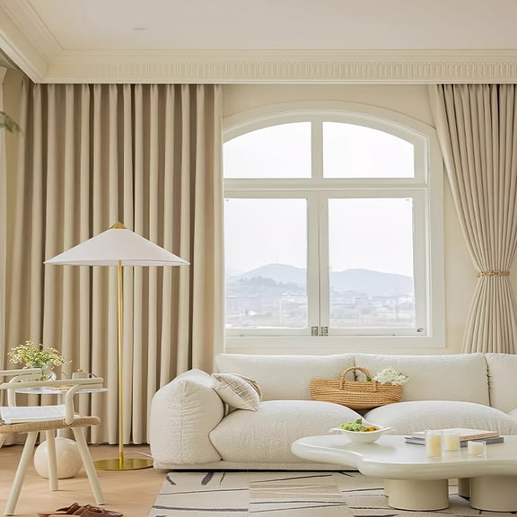 Set of 2 Panels Luxury Pinch Pleated Velvet Curtains, Solid Premium Heavyweight Soft Drapes, Elegant Contemporary Window Treatments for Living Room (Beige / Oatmeal)