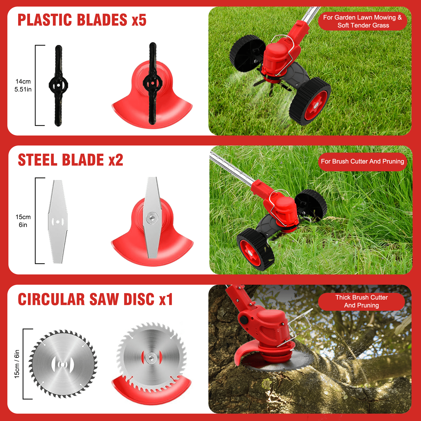 Grass Trimmer Cordless Electric Weed Eaters & Weed Trimmer, Weed Lawn Edge Trimmer, Mower with Upgraded Wheels & 2 Batteries