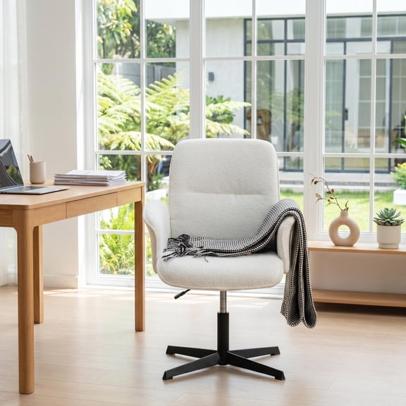 Homy Casa Criss Cross Office Chair, Vanity Makeup Desk Chair for Bedroom, Office, Apartment, Beige
