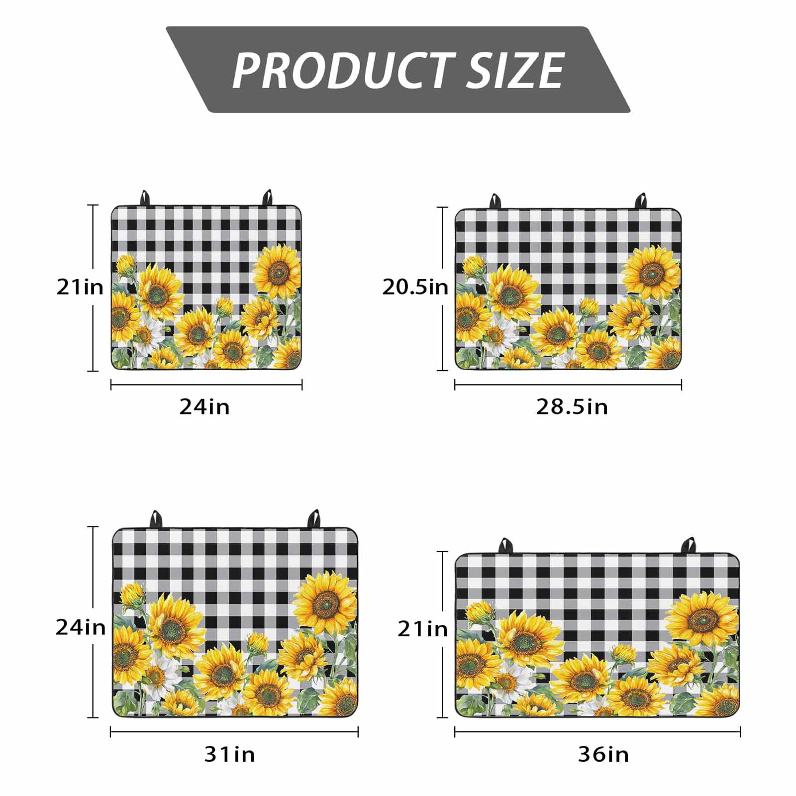 Sunflower Stove Top Cover for Electric Stove, Heat-proof & Non Slip Glass Top Stove Cover Protector, Black White Check Country Yellow Floral Kitchen Flat Cooktop Rubber Mat 24x21 Inches
