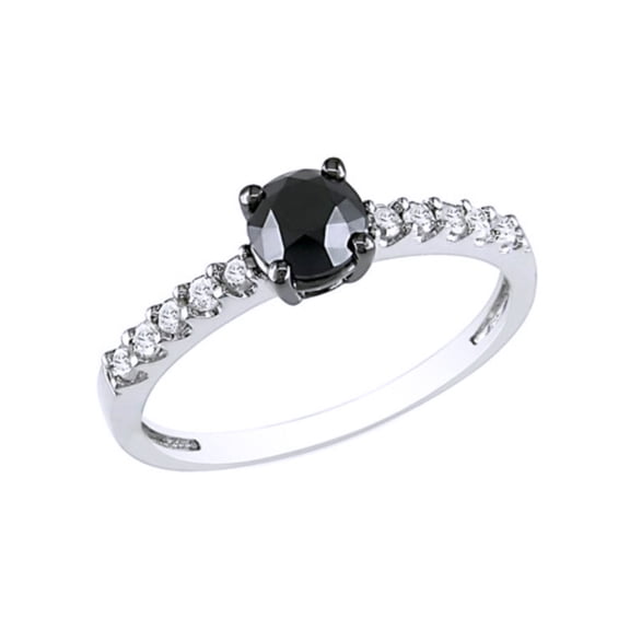AFFY Black & White Natural Diamond Engagement Ring In 10k White Gold (1 Cttw)