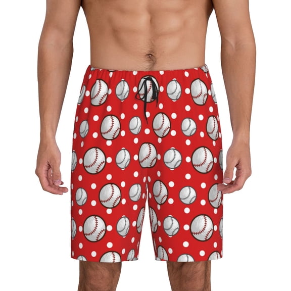 Rateoe Cute Baseball Print Men's Lounge Shorts – Soft & Breathable Pajama Bottoms with Pockets, Elastic Waistband, Lightweight Sleepwear for Nightwear & Loungewear-