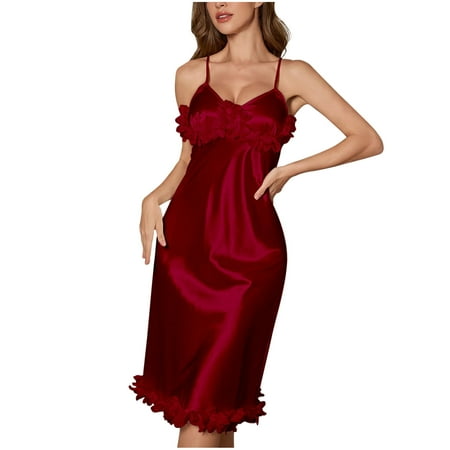 Taqqpue Women s Long Satin Slip Dress Nightgowns Sexy Lingerie Adjustable Strap Midi Dress Silky Gown V Neck Under Dress