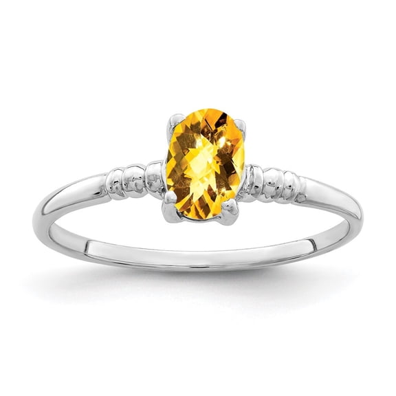 Diamond2Deal 14k White Gold 6x4mm Oval Citrine Checker Ring for Women Size-6