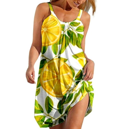 

Wedding Guest Dresses for Women Plus Size Dress for Women Women s Boho Floral Printed Dress Summer Sleeveless Tshirt Beach Mini Dresses Savings Clearance Dress Pants Women Sequin Dress Yellow L