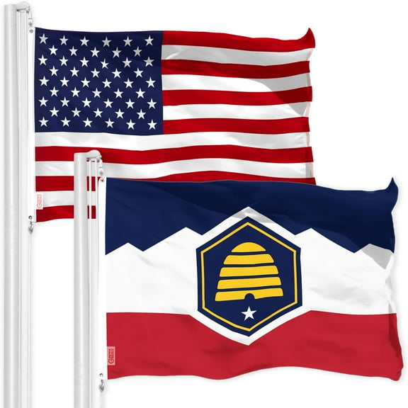 G128 Combo Pack: American USA Flag 3x5 Ft & Utah 2023 New Version UT State Flag 3x5 Ft | Both LiteWeave Pro Series Printed 150D Polyester, Brass Grommets