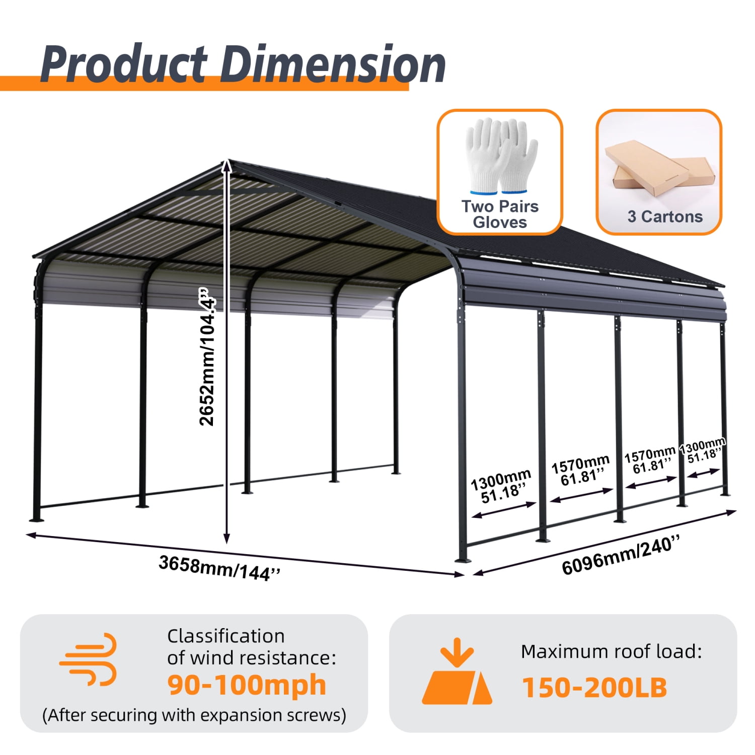Miekor Furniture 12x20 FT Heavy Duty Metal Carport With Galvanized Steel Roof With Enhanced Base Outdoor Car Port Shelter for Cars, Trucks and Boats MK6591