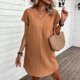 thumbnail image 5 of Vestido de Verano de Manga Corta para Mujeres Mini Vestido Casual de Cuello en V Sólido, Mini Vestido de Manga Corta para Fiestas de Primavera, 5 of 7