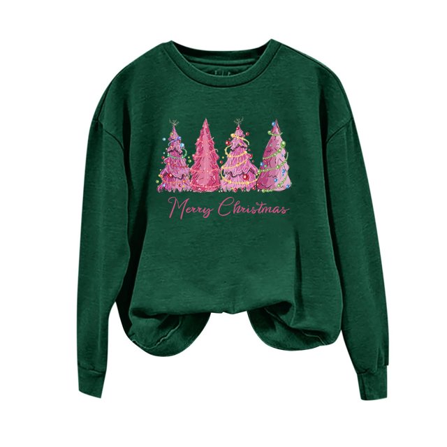 Birdeem Women's Christmas Printed Round Neck Long Sleeved Top Loose Fitting Sweater