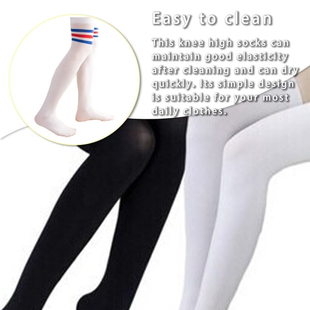 1 Paire de Chaussettes Hautes de 52 cm au-Dessus du Genou JK Élasticité Antidérapantes Longues Chaudes Bottes Chaussettes Hautes pour Usage Quotidien Rayures Bleues Rouges