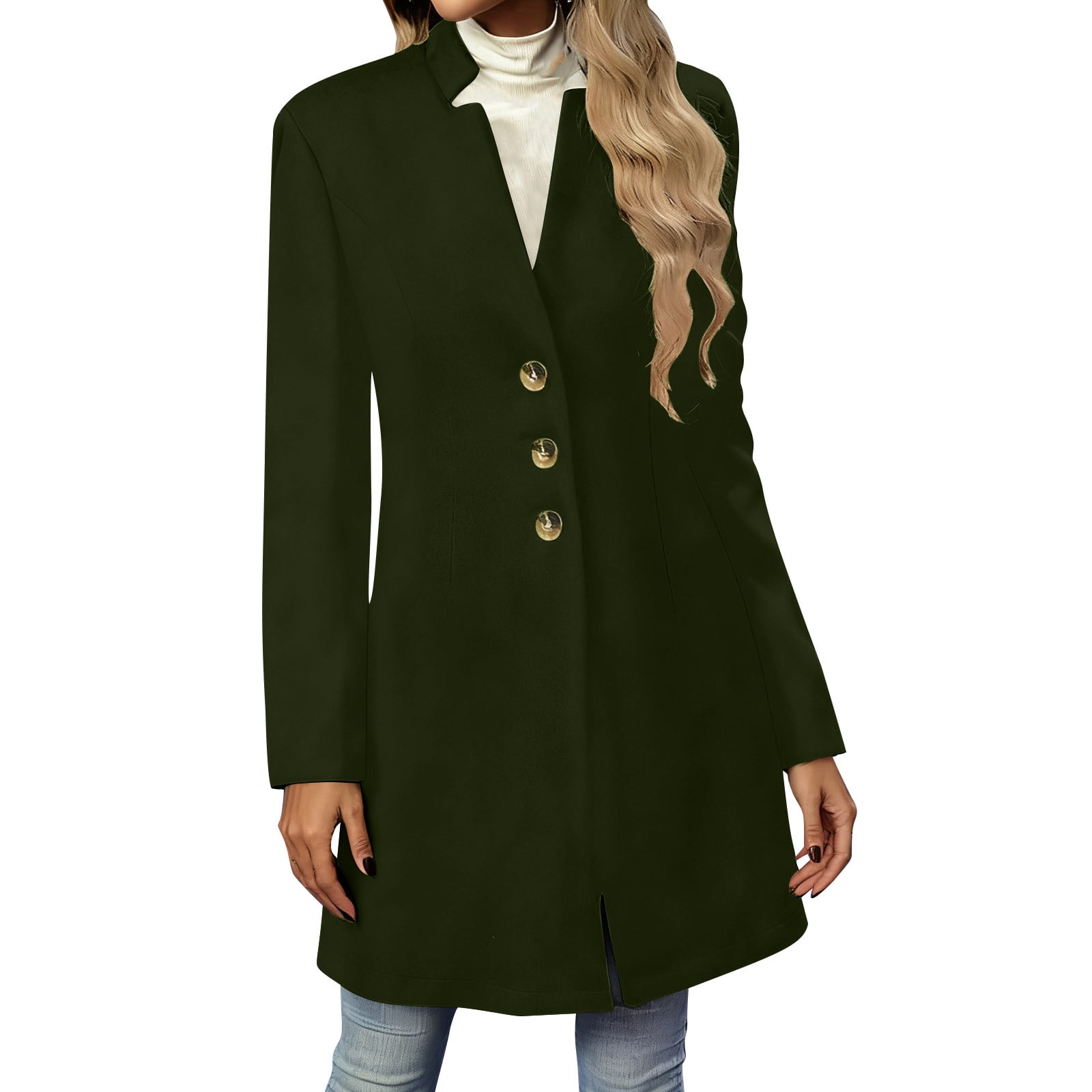 Women's Winter Wool Blend Camel Mid-Long Coat Casual Single-Breasted Lapel Jacket Outwear With Pockets