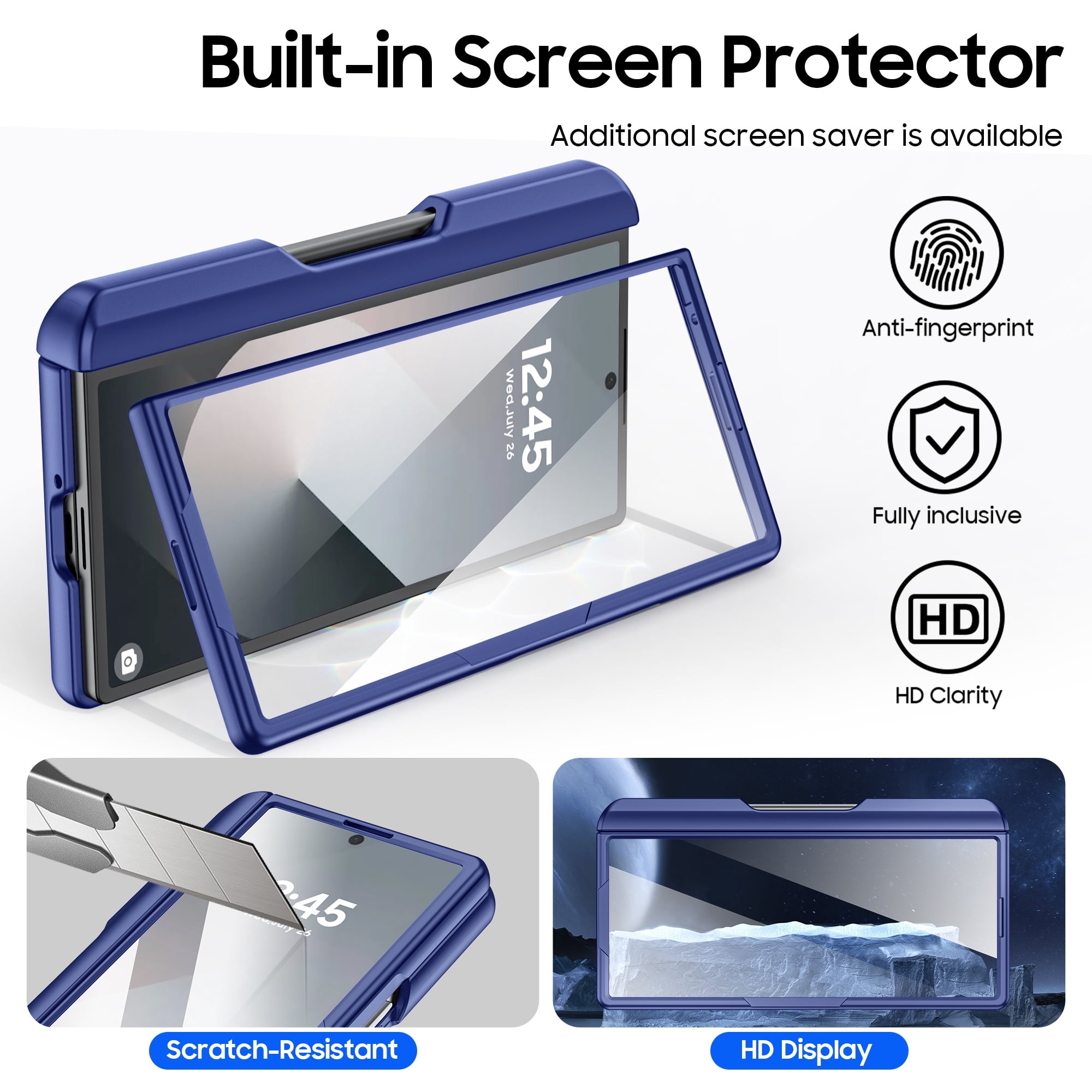 Oupeigar for Samsung Galaxy Z Fold 6 Phone Case,with RFID Cards Holder,S Pen Holder,Camera Cover, Shockproof Silicone Protective Wallet Case-Blue