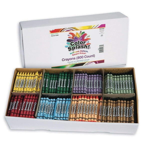 S&S Worldwide Color Splash!® Crayons. Excellent Quality, Superior Value. Great for Classrooms and Groups, Divided Box for Easy Sorting, Includes 100 each of 8