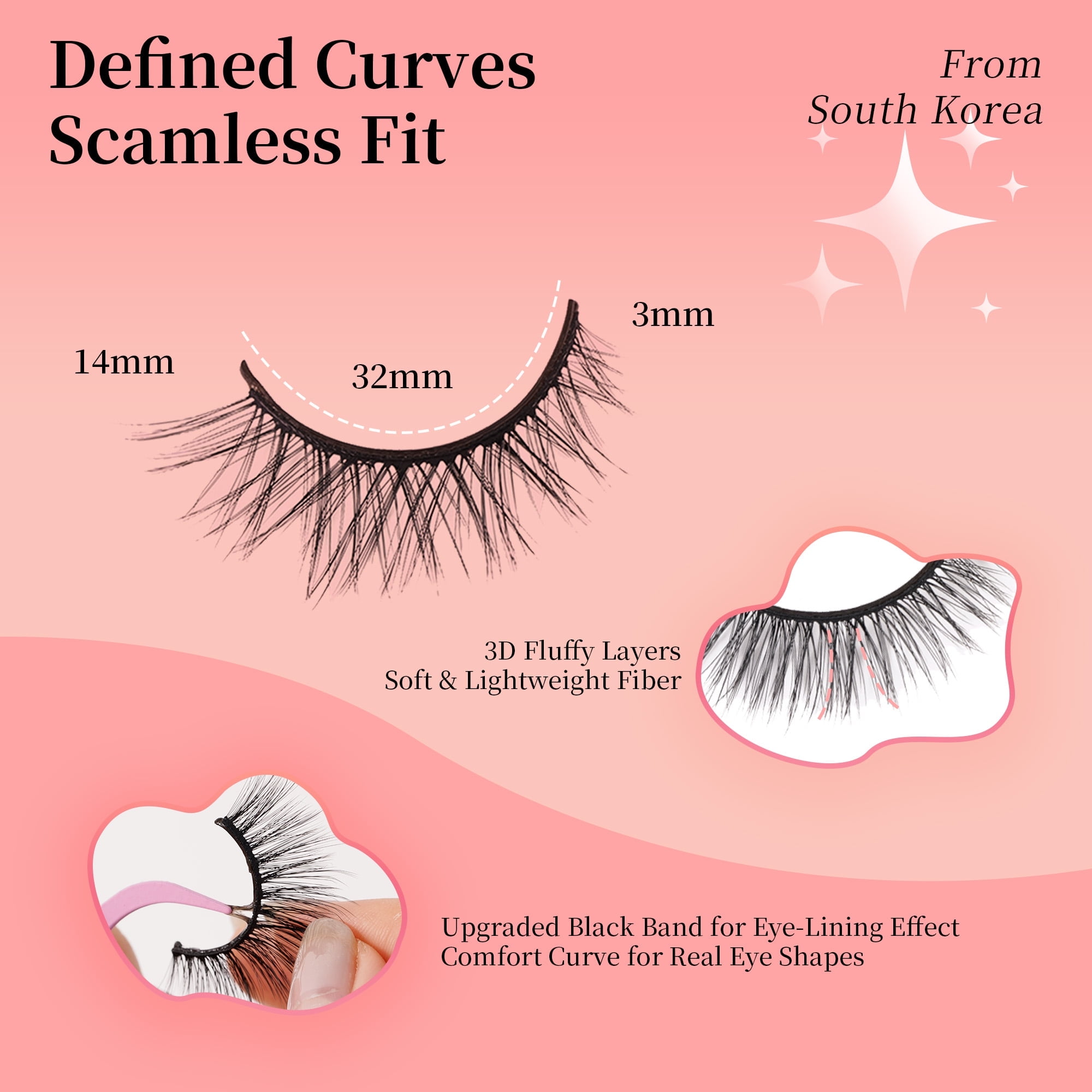 Mehoran Falsies Press On Self Adhesive Eyelashes Extreme Curl Strip Lashes 8-14mm 3 Pairs