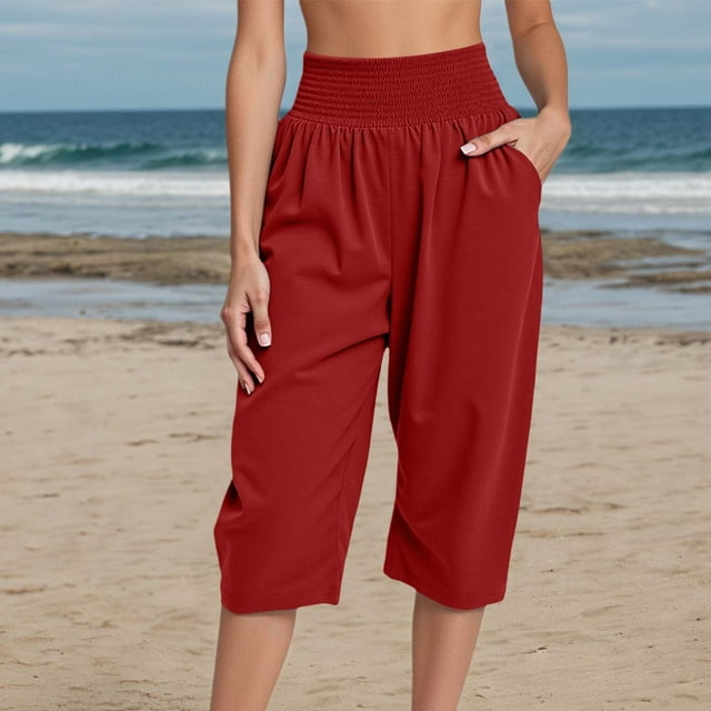 Women's Casual Capri Pants Soft Stretchy Everyday Trousers Comfortable Spring Summer Wear