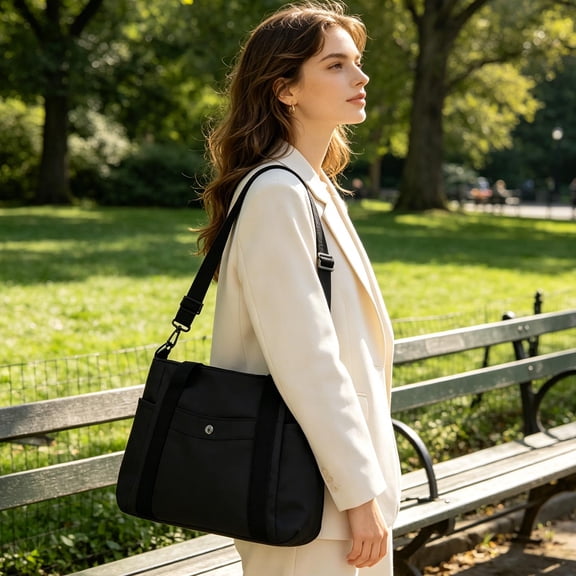 Women’S Oxford Tote Crossbody Bag 14.17×10.62×5.11In Adjustable Cross Strap Multi Pockets Handbag For Work Commute Daily Shopping Black