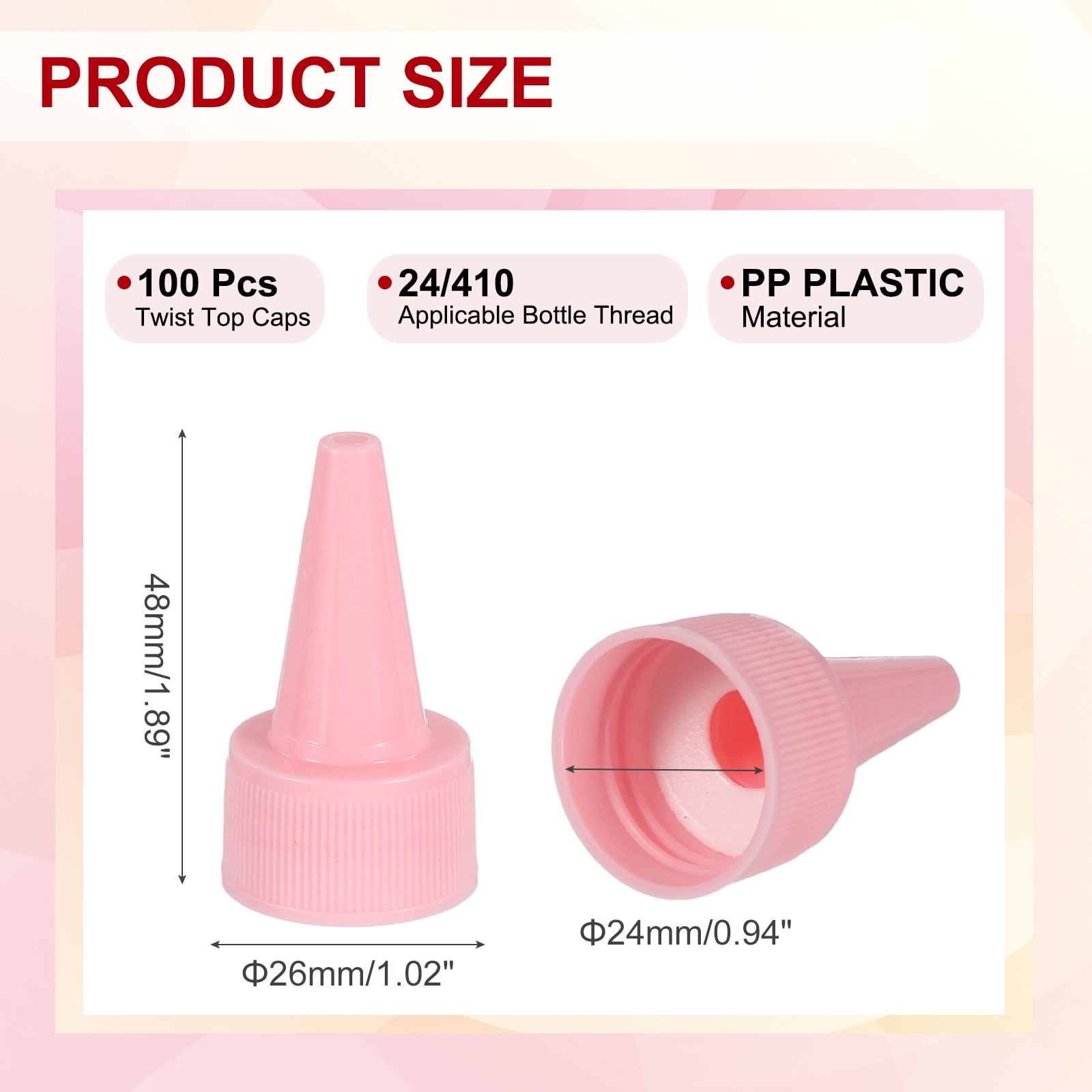 Uxcell24/410 Twist Top Caps, 100Pcs Plastic Squeeze Bottle Replacement Caps with Foam Gasket for Paint Lids Glue Dispensing DIY Crafts, Pink