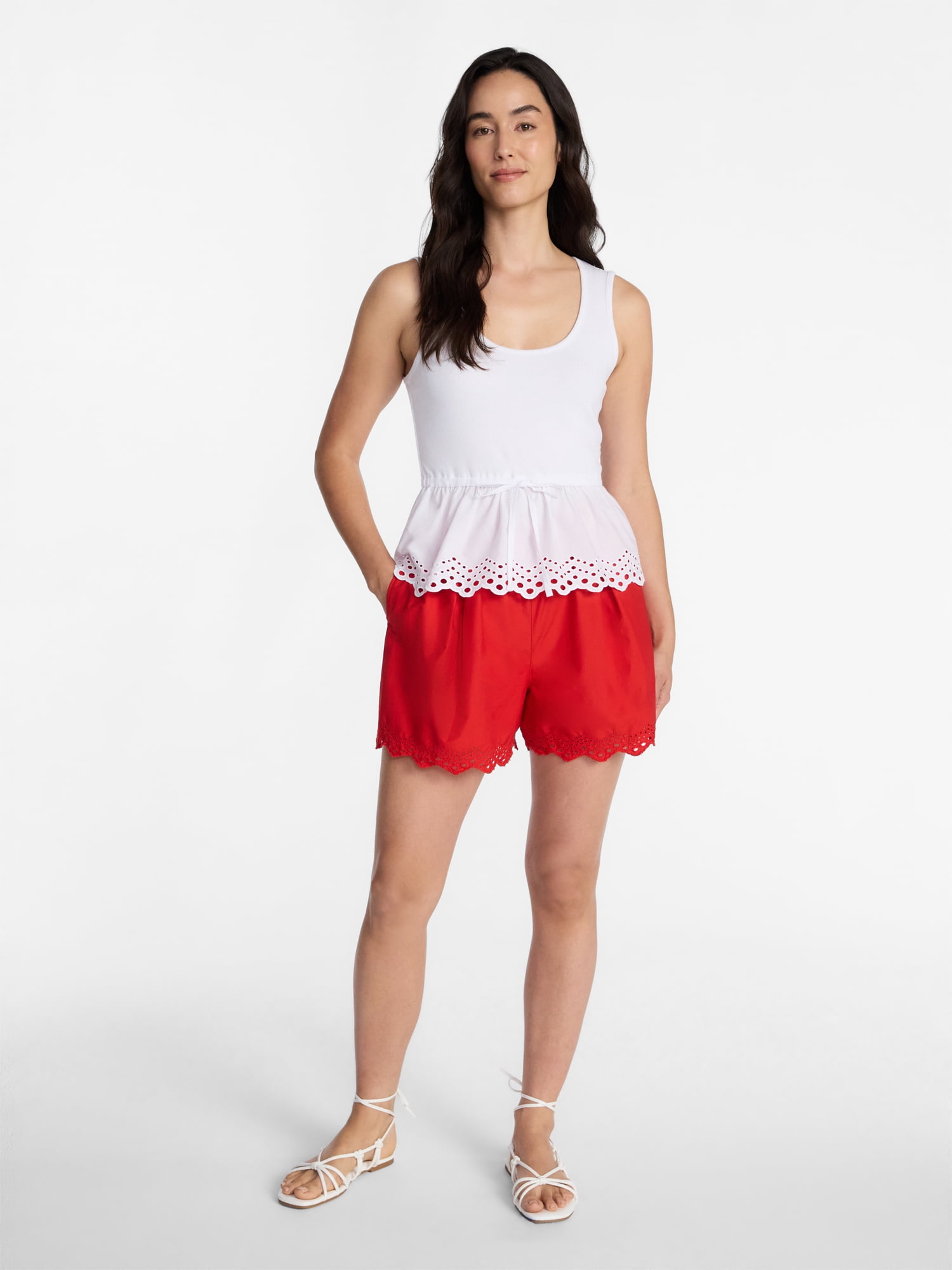 Time and Tru Women's Eyelet Trim Shorts, Sizes XS-XXXL