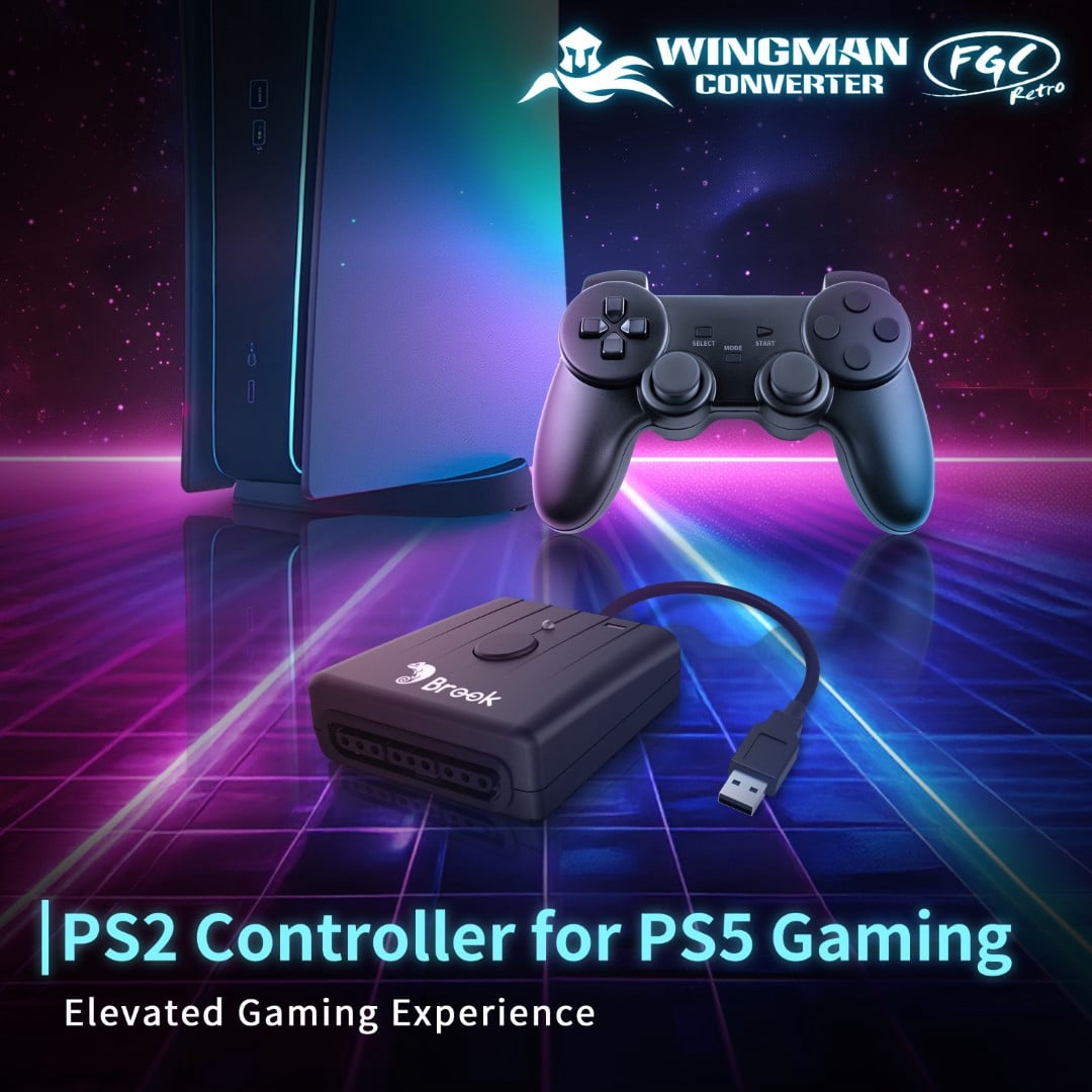 Brook Gaming Wingman FGC Retro: PS1 & PS2 Controllers for PS5 / PS4 / PC with Turbo, Version Year 2026