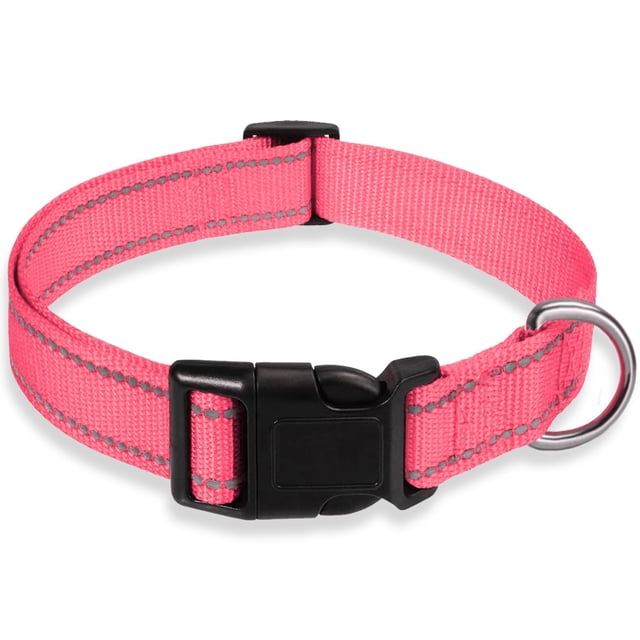 Collar Reflectante Para Perro Con Hebilla, Collares De Nailon De Seguridad Ajustables Para Perros Pequeños, Medianos Y Grandes, Rosa Claro Xxs
