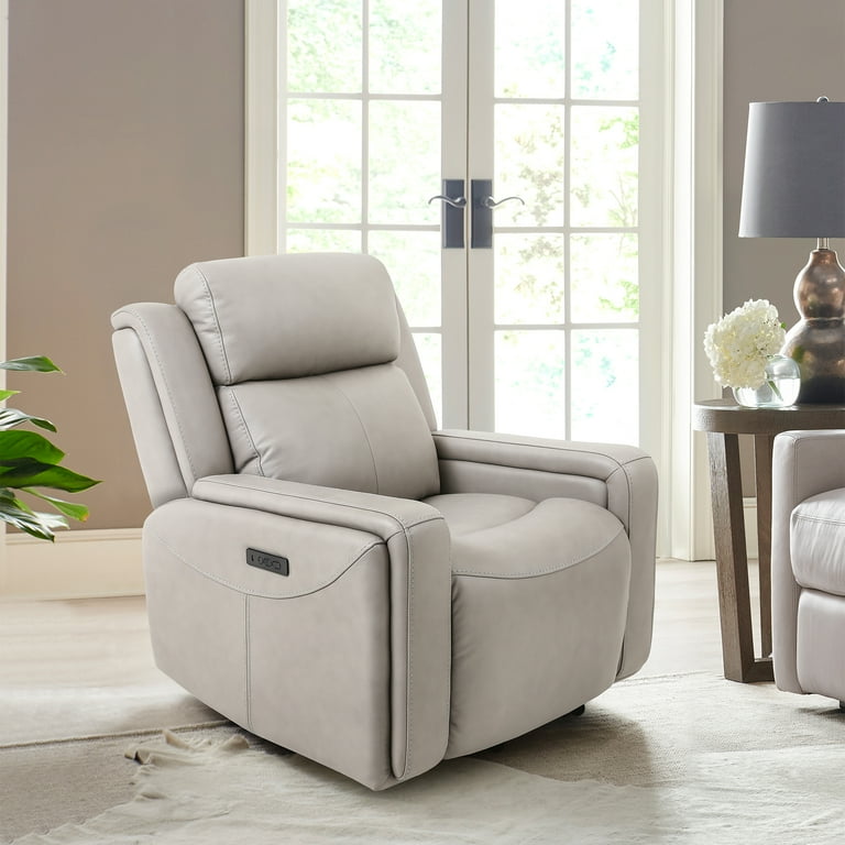 Claude Dual Power Headrest and Lumbar Support Recliner Chair in Light Grey Genuine Leather