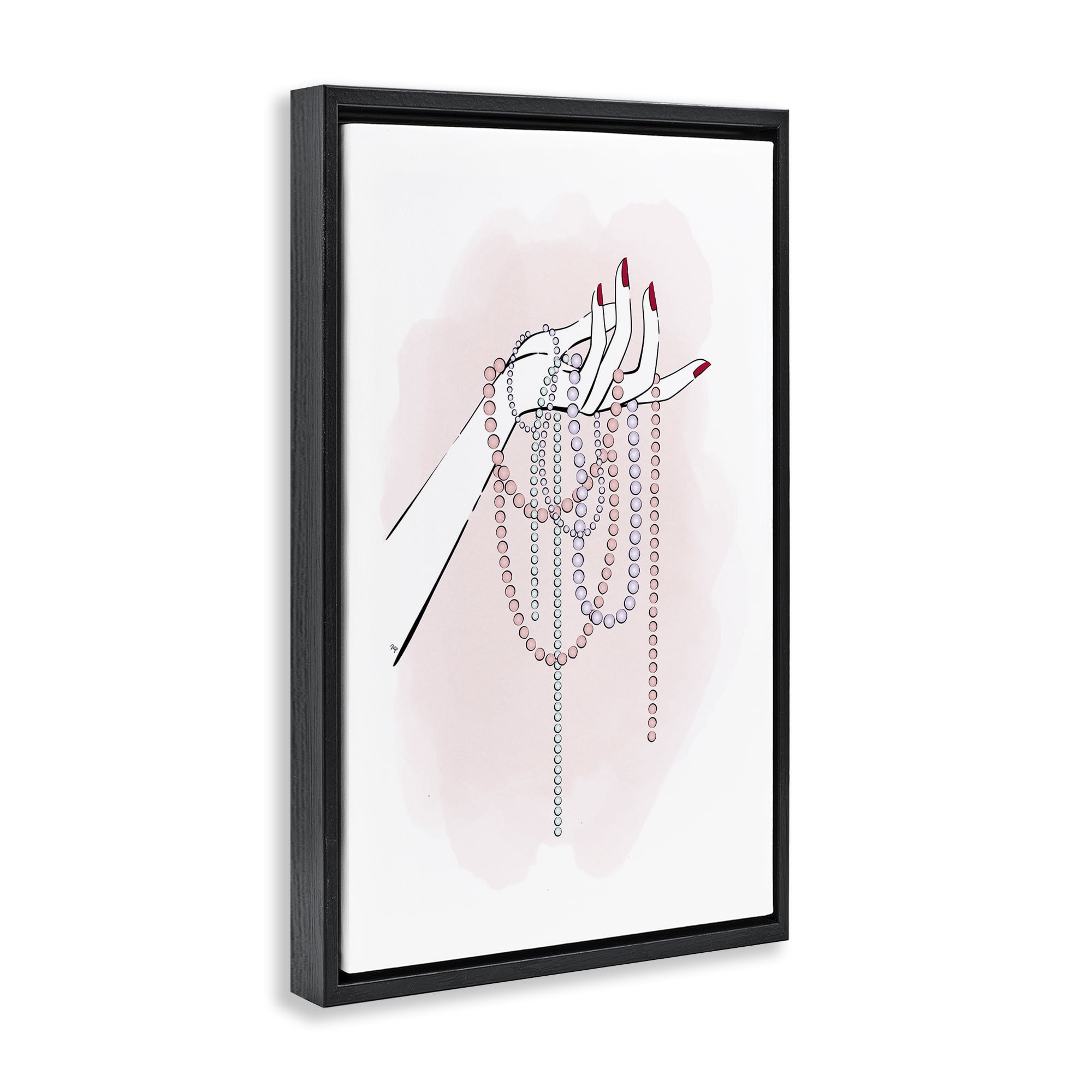 Stupell Industries Holding Beaded Jewelry Novelty Painting Black Floater Framed Art Print Wall Art, 21 x 31