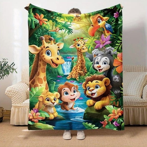 HELLOYOUNG Flannel Fleece Throw Blanket Jungle Animals Digital Print Soft Cozy Lightweight All-Season Chunky Knit for Sofa Bed Travel Living Room Office