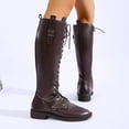 thumbnail image 4 of Y-375 Brown Womens Low Heel Knee High Boots Round Toe Lace Up Casual Solid Fall Winter Fashionable Boots, 4 of 9