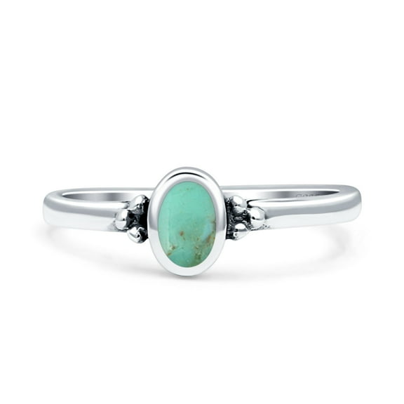 Simple Design Oval Fashion Oxidized Turquoise Ring Band 925 Sterling Silver Size 4